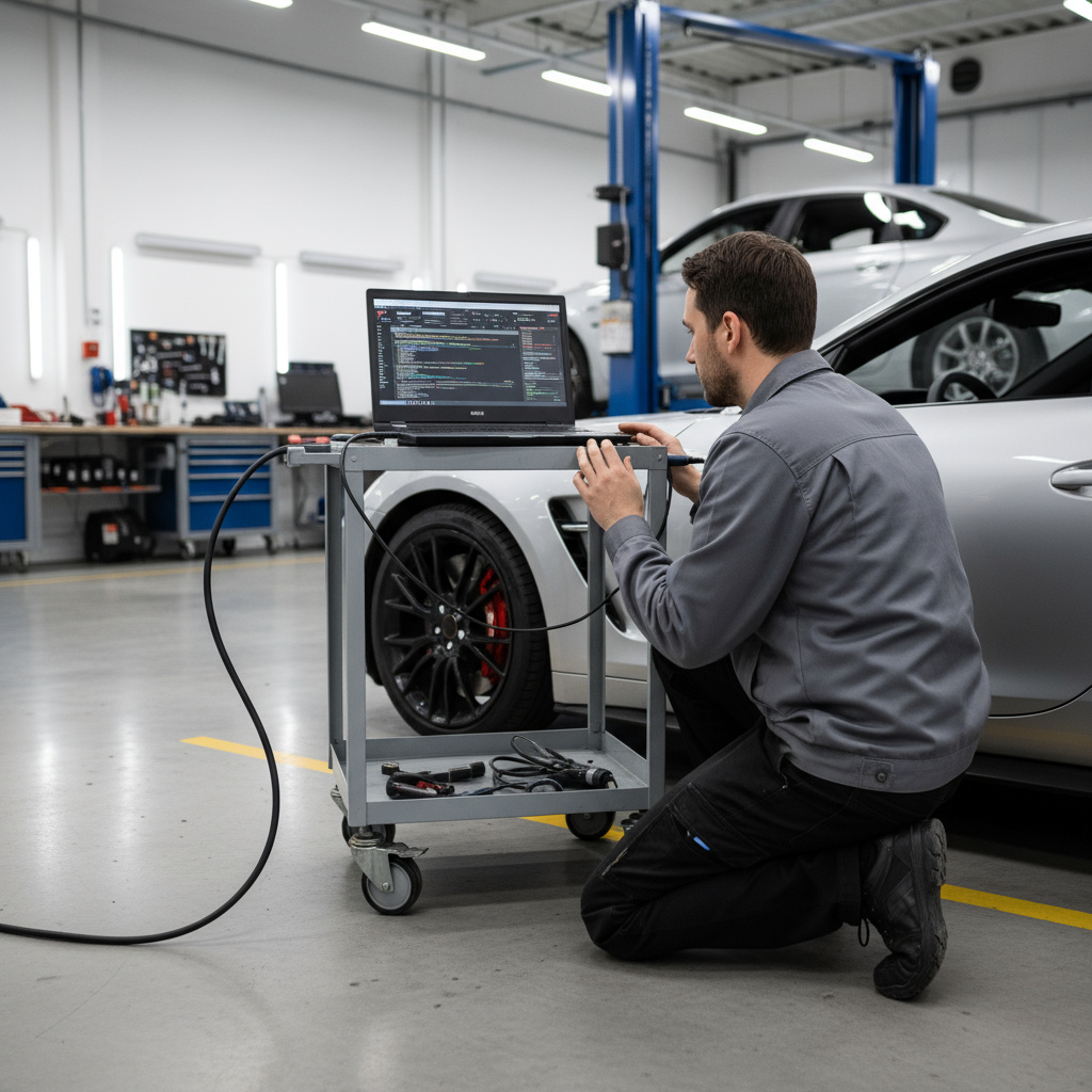 ECU-Tuning mit Diagnose-Laptop im Fahrzeug